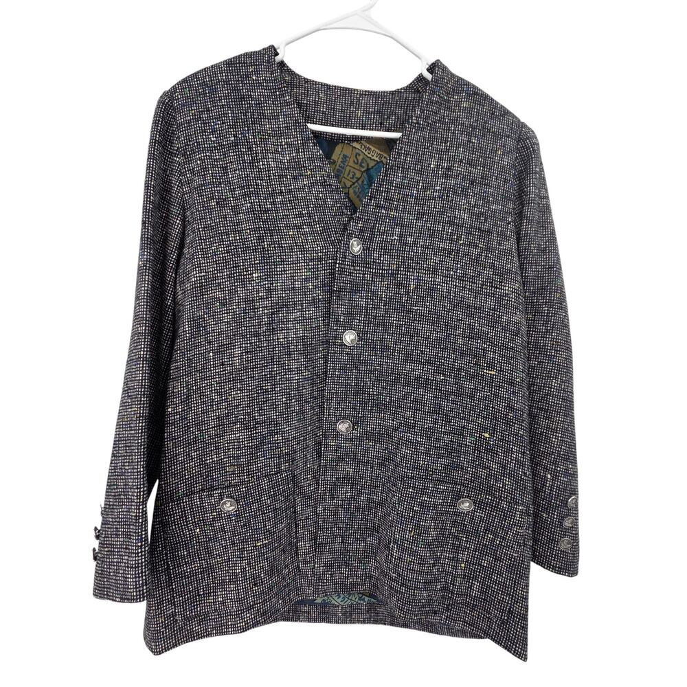 VTG GAELTARRA IRELAND HANDWOVEN TWEED BUTTON FRONT LONG SLEEVE BLAZER JACKET